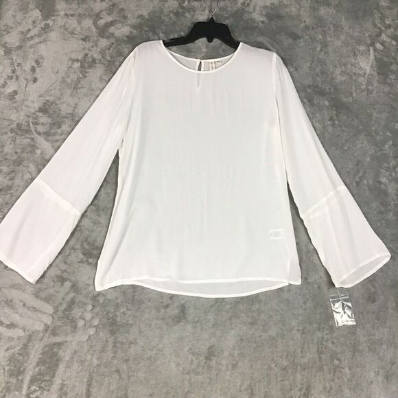 Treasure & Bond Women Size Small Top Pullover Sheer Ivory Bell Sleeves Slit Side - Picture 8 of 16